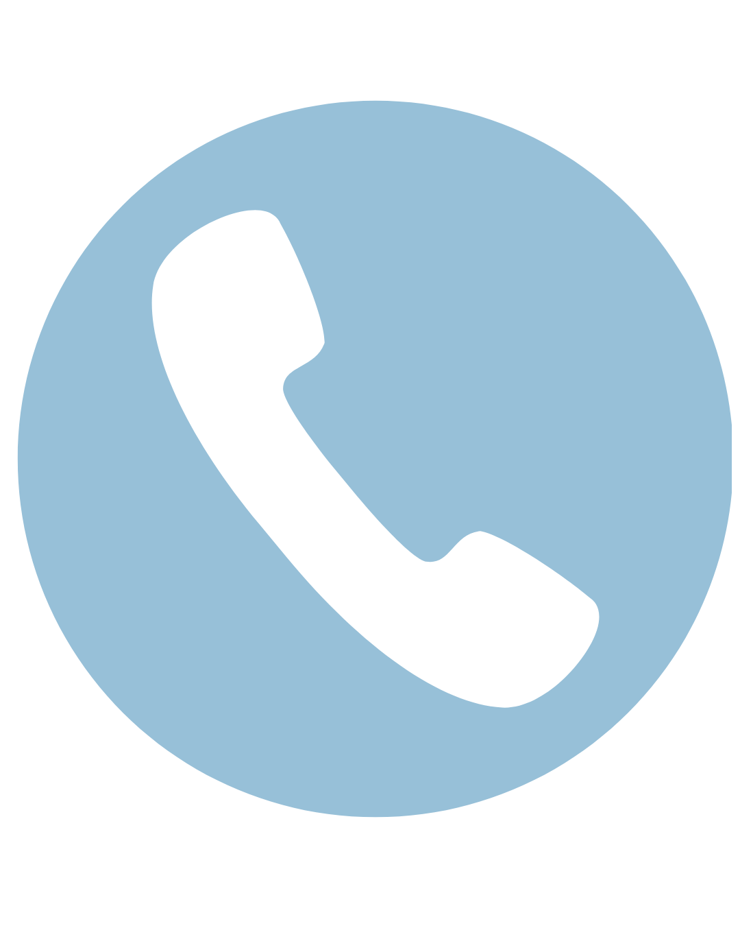 Phone receiver icon on a blue circular background.