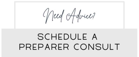 Text graphic with 'Med Advice' and 'Schedule a Preparer Consult' on a black and gray background.