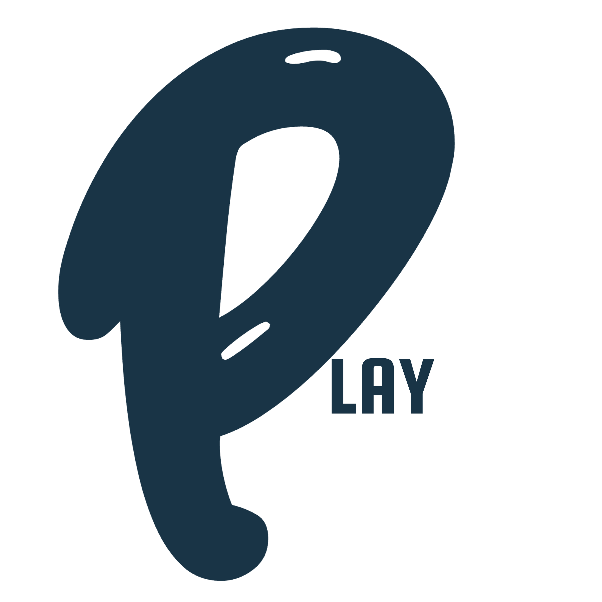 Play button with black and white polka dot design and the word 'PLAY' in blue text.