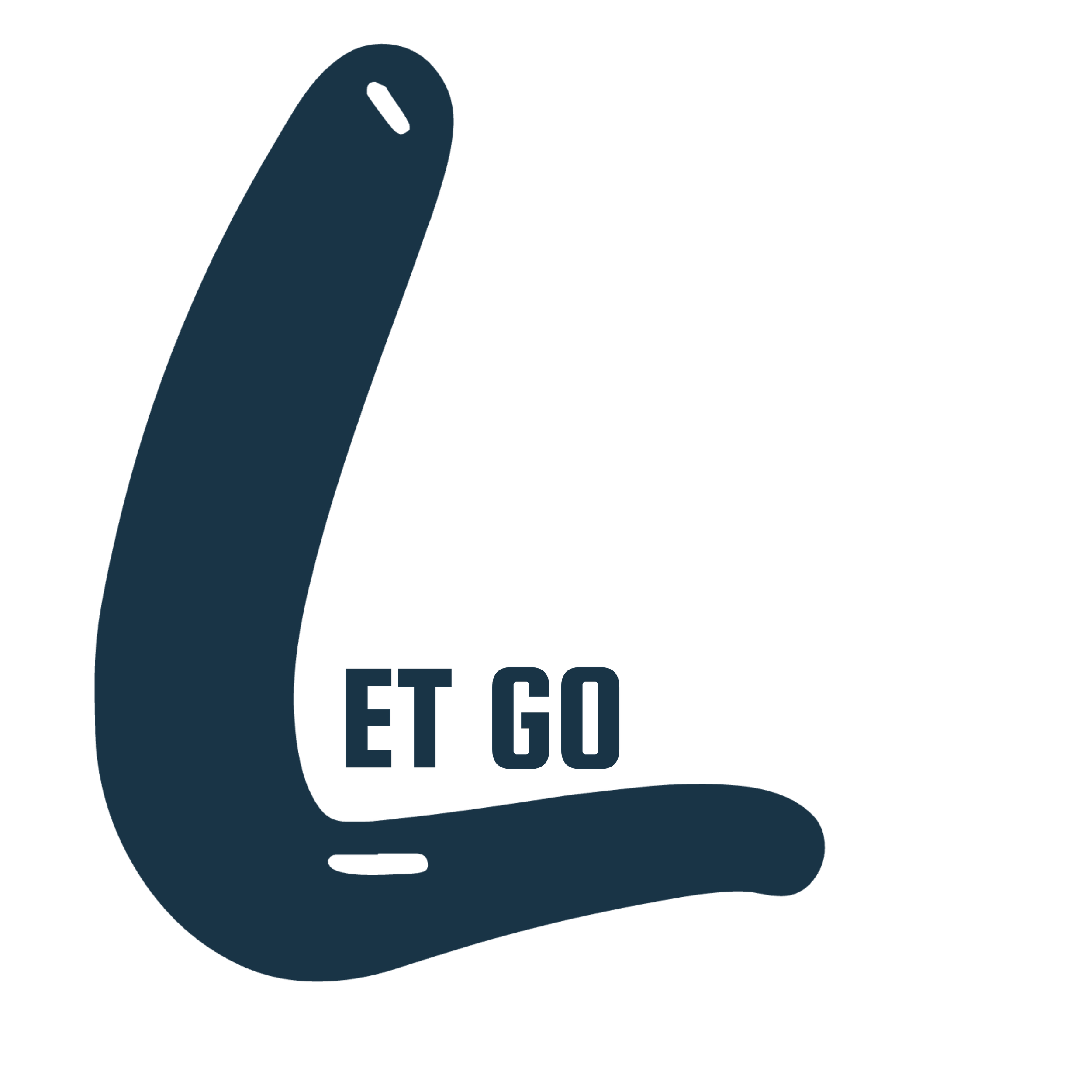 A line drawing of a glass with a plant inside it, accompanied by the text "LET GO" in blue.