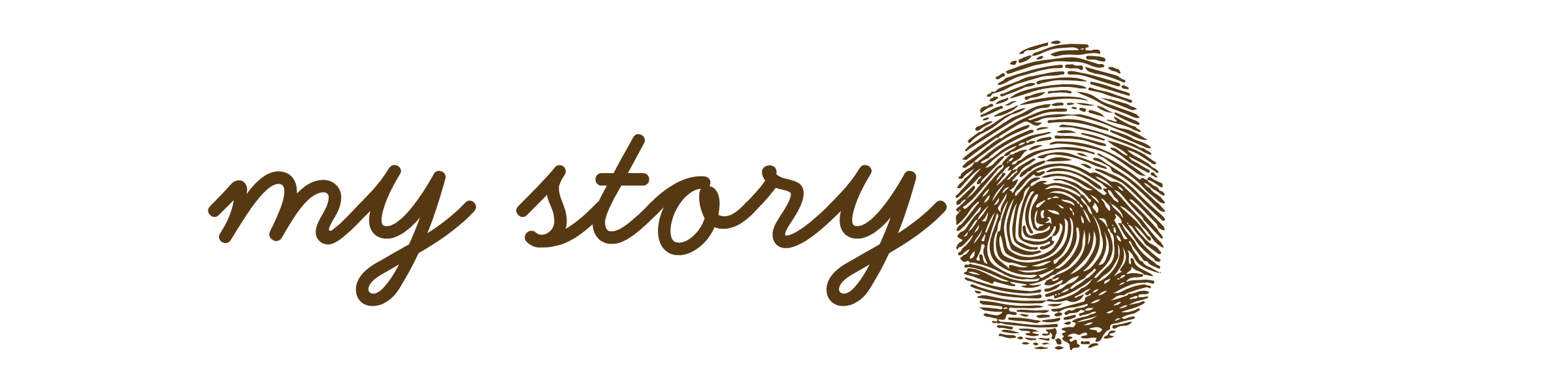 Text that reads 'my story' with a fingerprint graphic to the right.