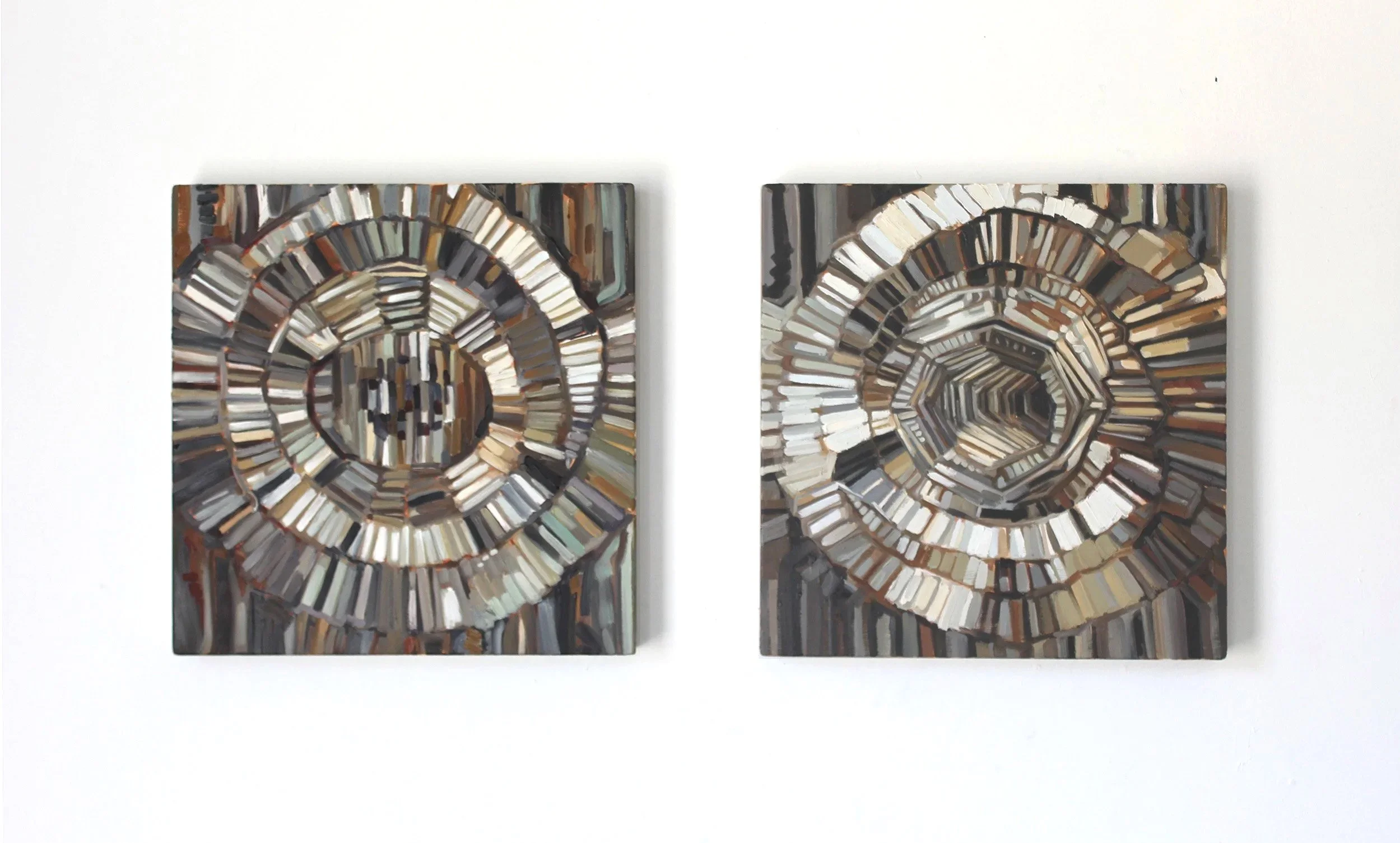 Oculus Sinister (OS) and Oculus Dexter (OD),oil on aluminum panel, ea 16 x 16 x 1.75 inches, 2023