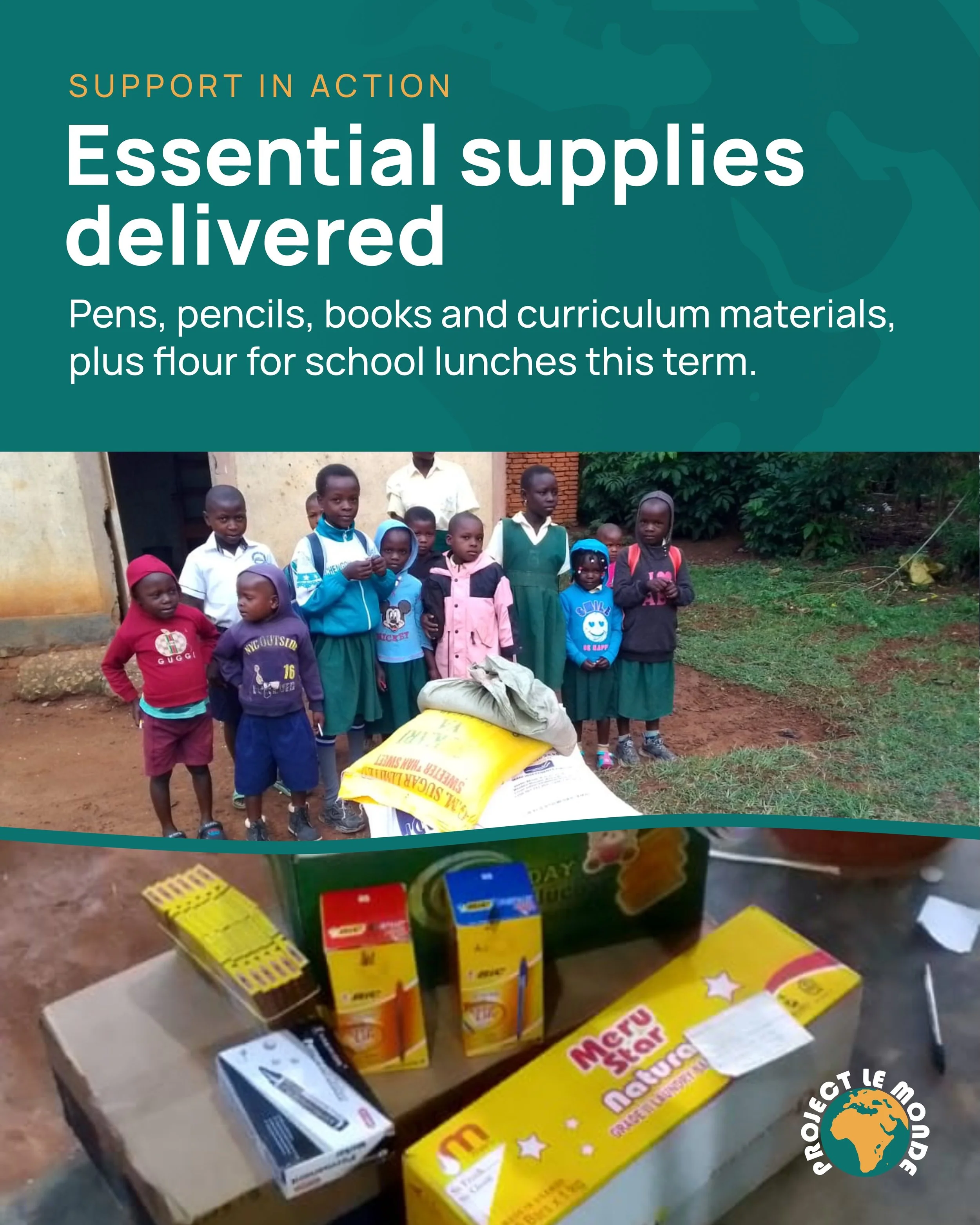 School essentials delivered! 📚🌽

Pens, pencils, books and curriculum materials have been delivered, alongside flour to help provide school lunches throughout the whole term.

These everyday supplies might seem simple, but they make a real differenc