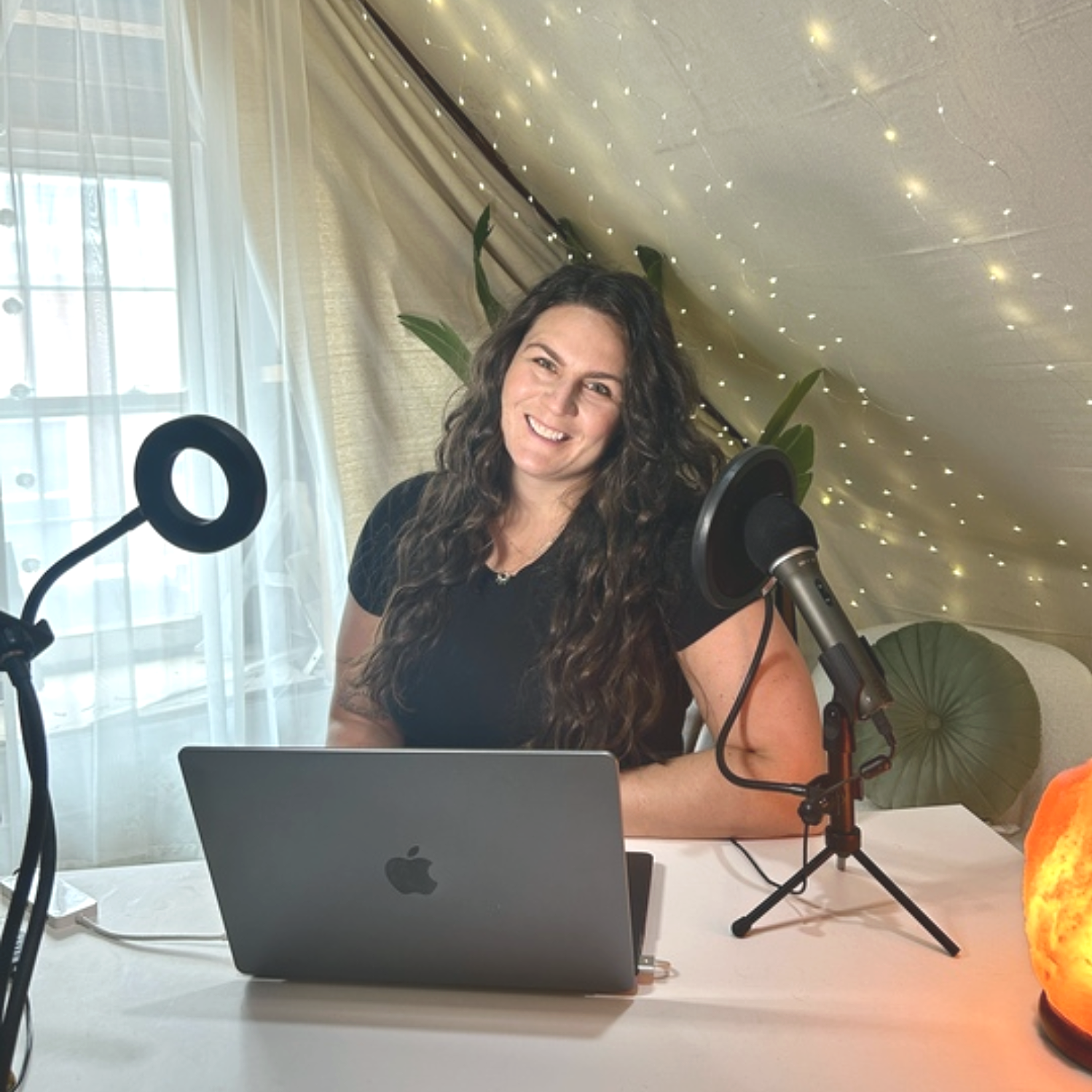 Mudra Marketing - Alana Kane recording Founded with Soul podcast about leaving corporate America for wellness entrepreneurship - sustainable business building