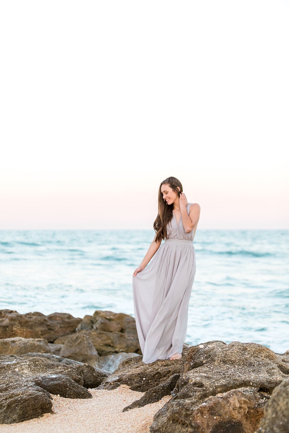 Maxi tulle dress outfit and posing ideas for seniors and college grads