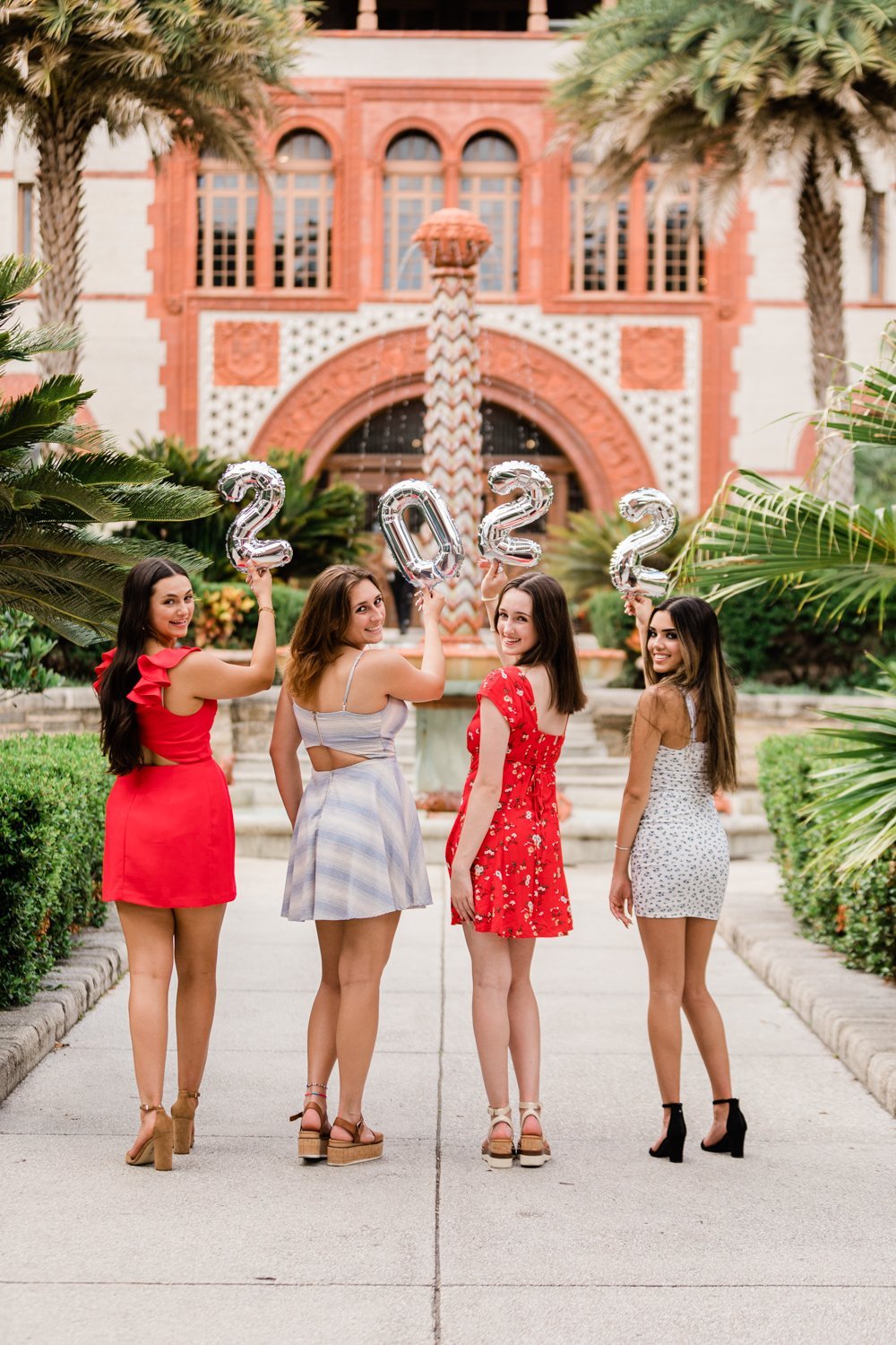 College grad photoshoot with a group of friends in St. Augustine Flagler College