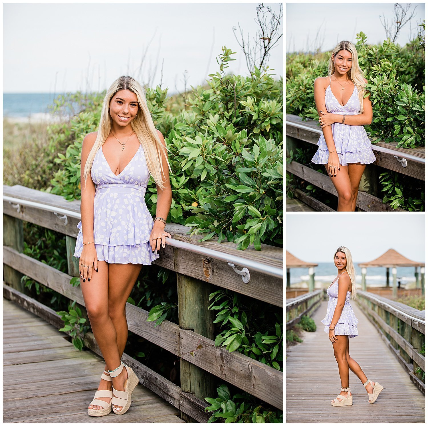 late spring senior pictures on the boardwalk at the beach