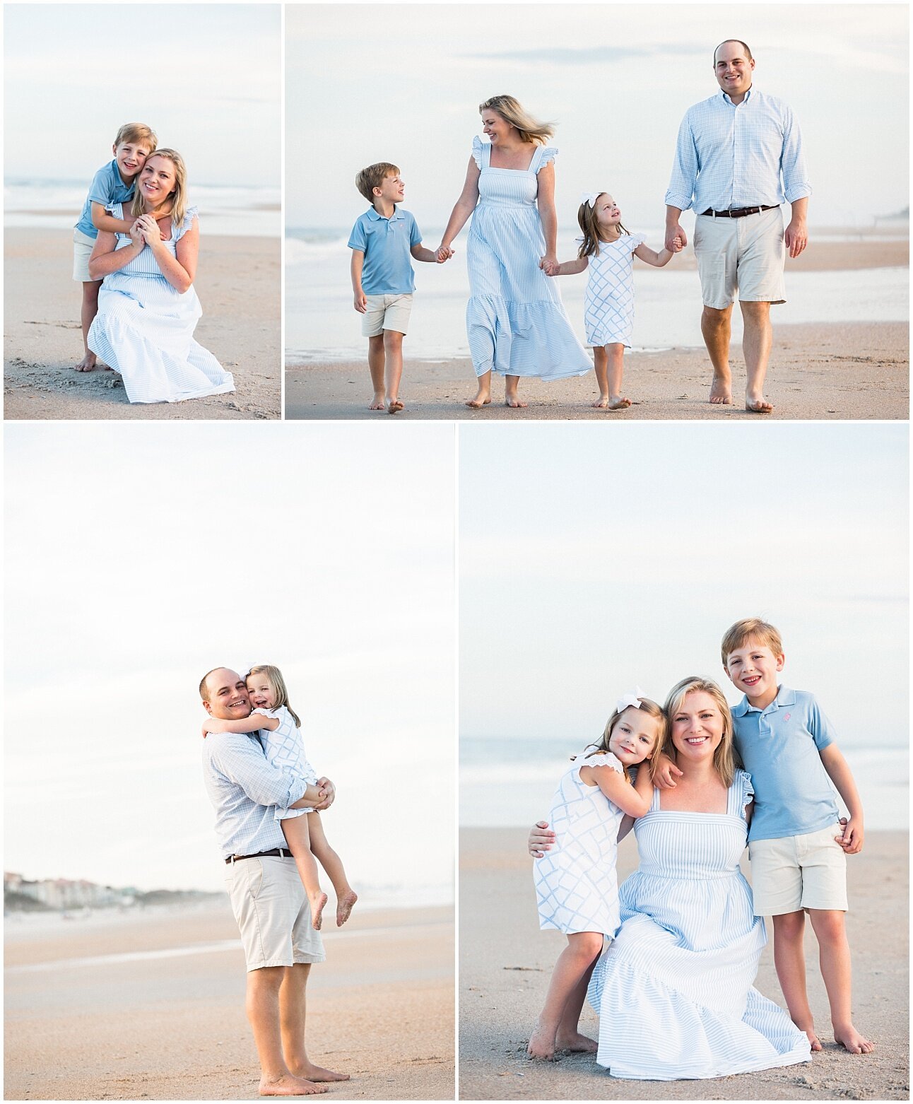 kids and parents outfit coordination and posing ideas at the beach - Jacksonville family photographer