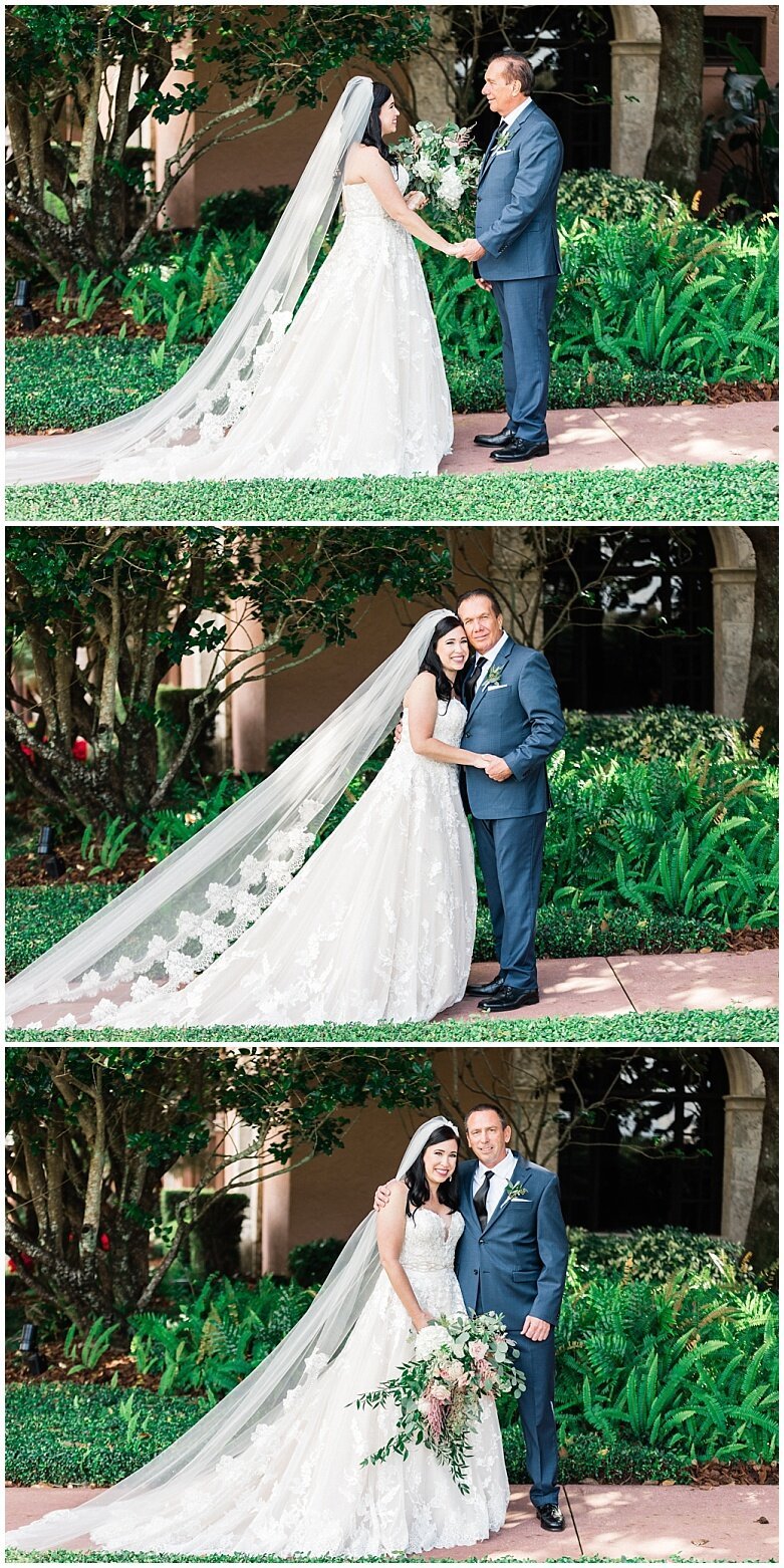 Bride's first look with her dad and stepdad