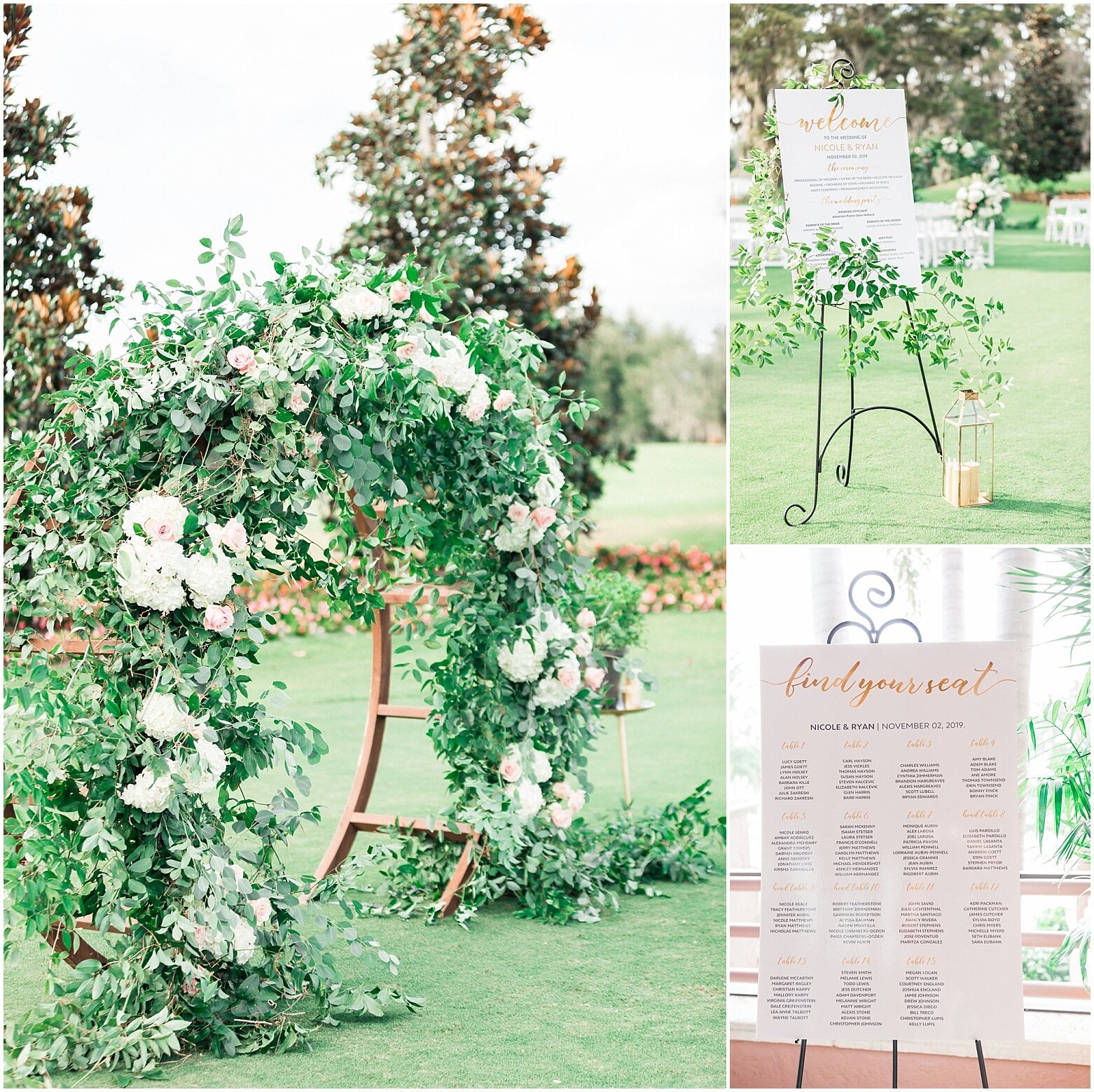 Wedding ceremony setup with a floral arch