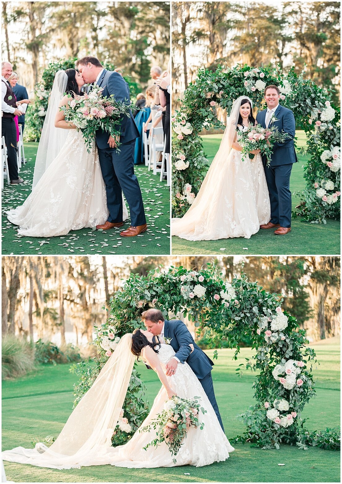 Bride and groom first kiss in Isleworth Golf and Country Club