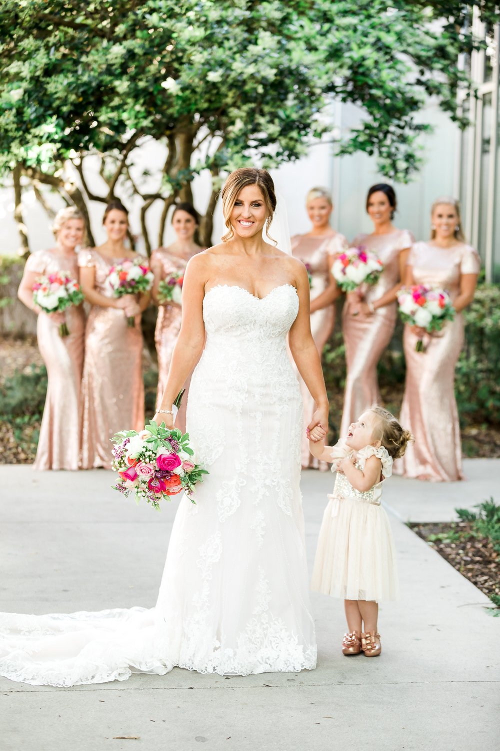 Bride with her bridal party in Florida Yacht club wedding in Jacksonville, FL