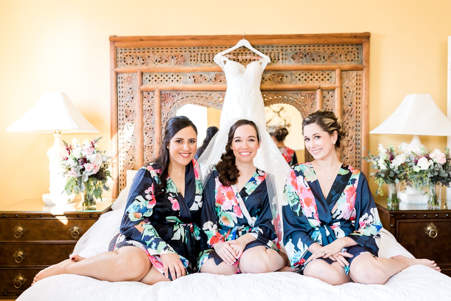 bride and bridal party getting ready