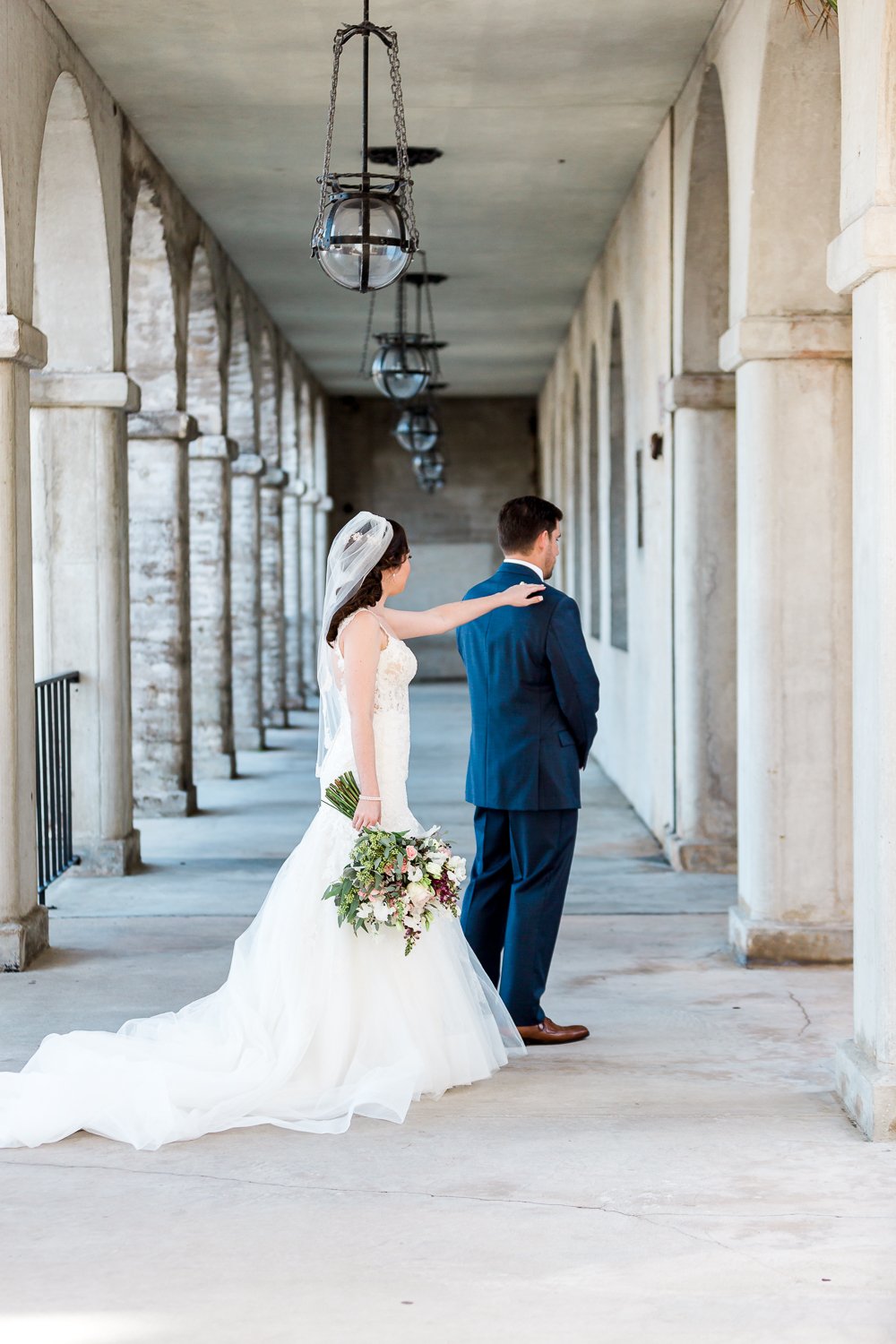 Bride and groom's first look at the Lightner Museum, St.Augustine