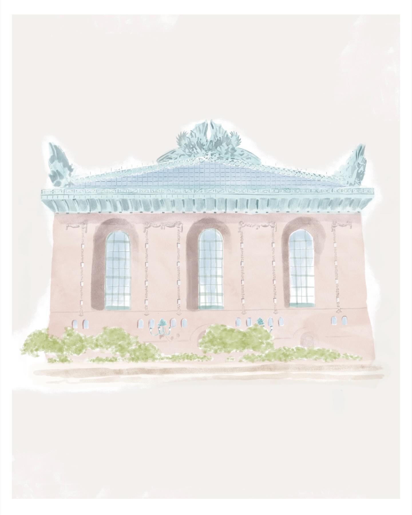 Meet me at the library ✨

Digital illustrations of Harold Washington Library, exterior and interior courtyard, in Chicago&mdash;by me for Mia.