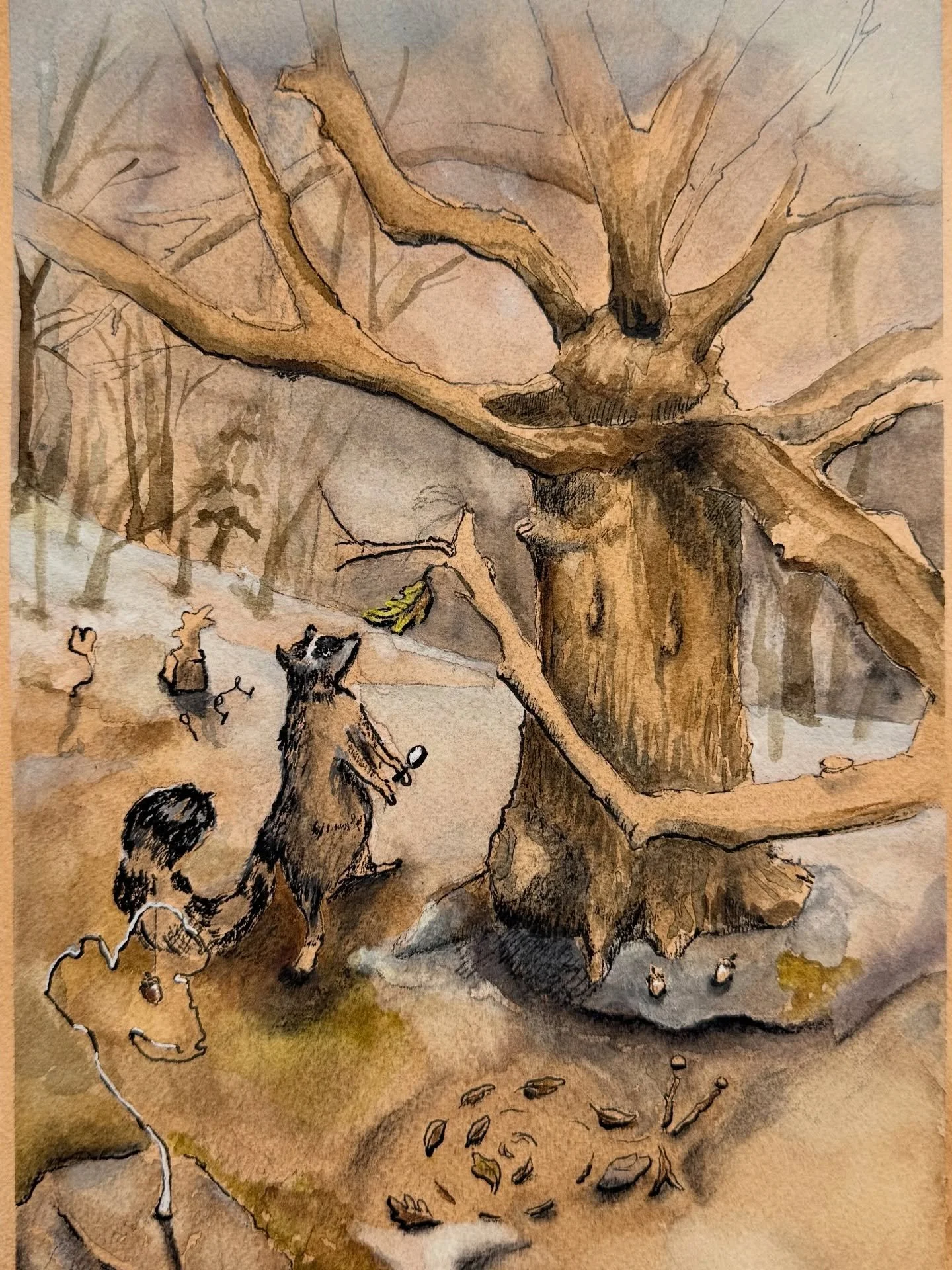 Our after-school art students are already moving beyond the planning stage of their sculptures this week. Wanted to illustrate Raccoon, the sculptor in his winter woodland studio, as we step into this next phase of making 🦝 💛

#artstudio #woodland 