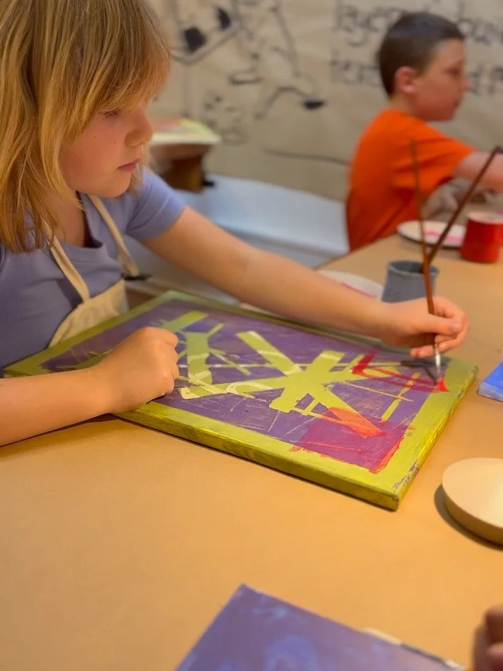 Layers on layers! In Fine Art Foundations II, our 1st and 2nd grade artists have been exploring various painting techniques inspired by Helen Frankenthaler, Gerhard Richter, and Marc Chagall in each new layer.

One fun connection between all three ar