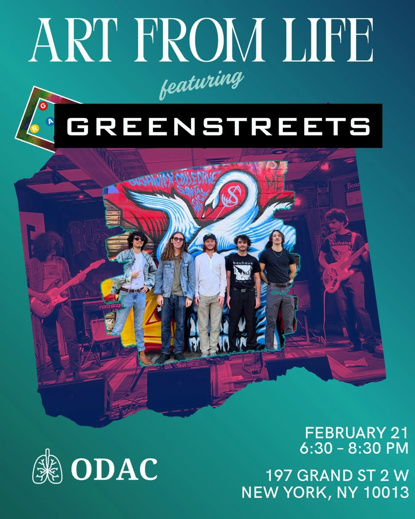 We are excited to welcome Greenstreets to perform at our Art From Life showcase tomorrow!! Join us for a great night of art, live music, and community!🎶🎨
