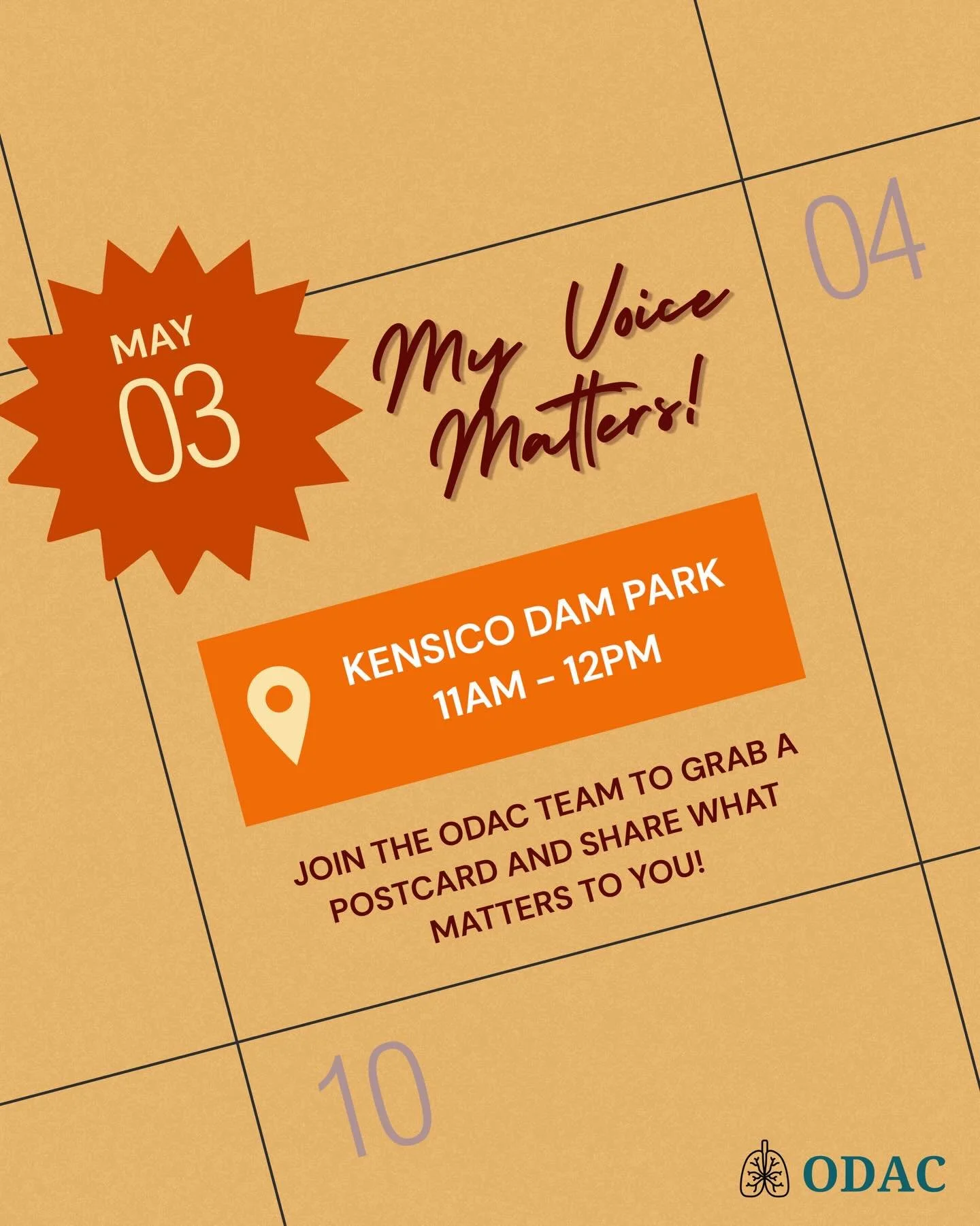 What matters most to you? We want to hear it! You&rsquo;re invited to stop by ODAC&rsquo;s team at Kensico Dam Park on May 3rd from 11am-12pm. Stop by to grab a postcard. Your voice matters. We&rsquo;d love to help you share it.