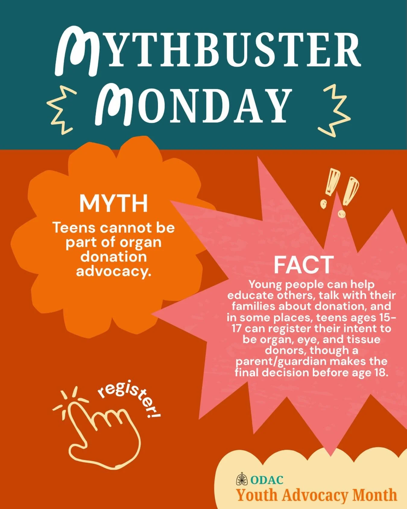 It is Myth-buster Monday!! We are reminding teens that they can be part of life-saving conversations too. Youth advocacy starts with learning, sharing, and using your voice to make a difference.