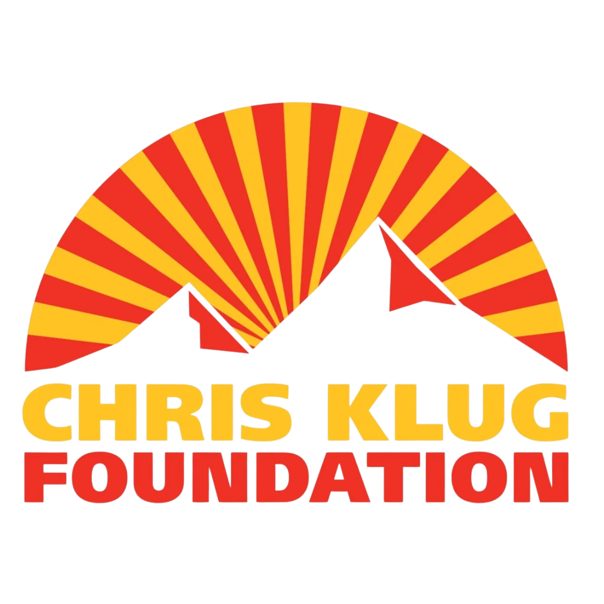 Logo with a semi-circular red and yellow sunburst design, and text reading 'CHRIS KLUG FOUNDATION' in large yellow and red letters.