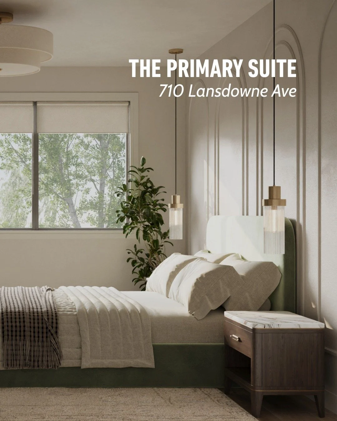 A primary suite designed to feel like a retreat.

Warm walnut, soft textures, layered neutrals and thoughtful architectural details create a space that feels calm, comfortable and considered from every angle.

A closer look at the design for 710 Lans