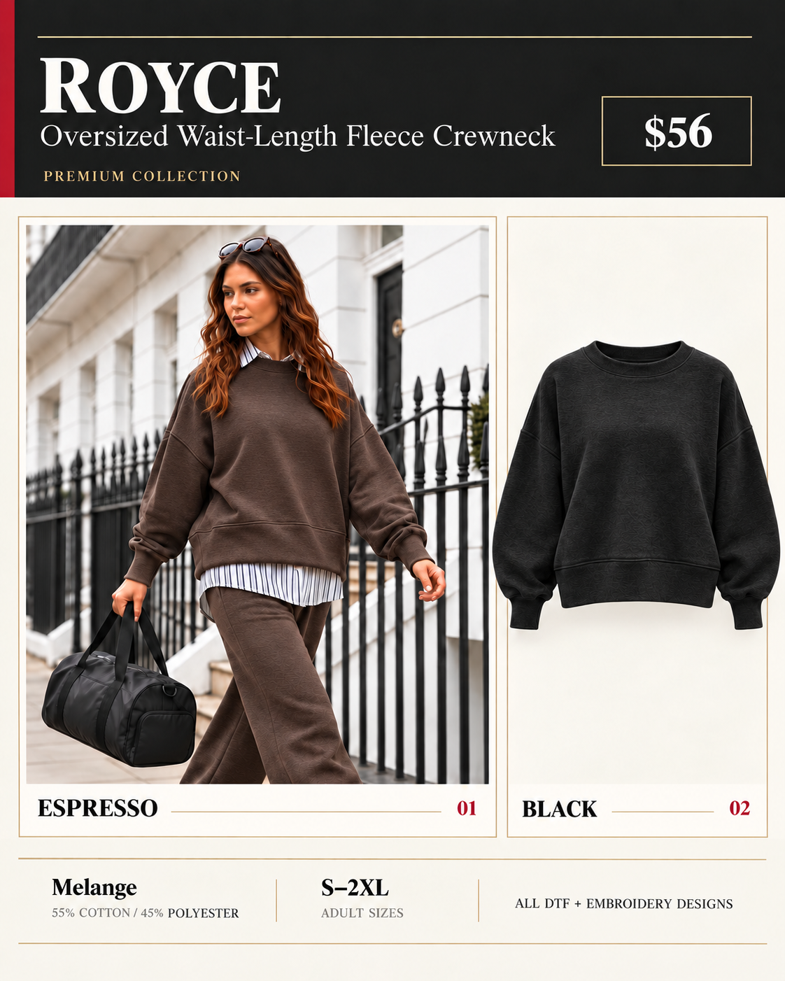 ROYCE OVERSIZED WAIST-LENGTH FLEECE CREWNECK