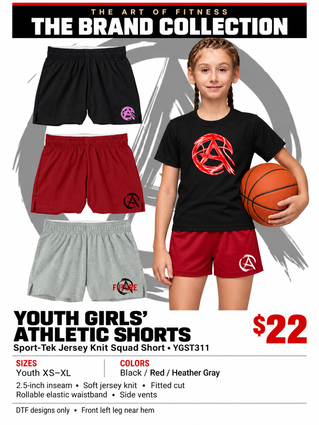 SPORT-TEK YOUTH GIRLS’ ATHLETIC SHORTS