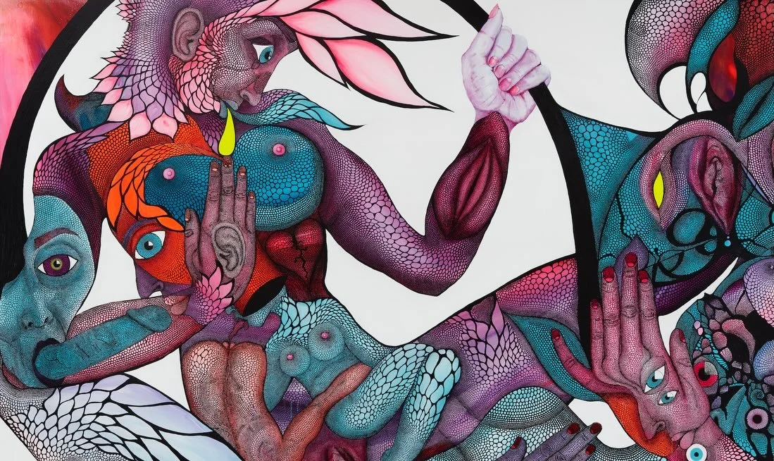 Carolina Falkholt
Genom min svarta blick och ut ur min fitta, 2021
Acrylic and pencil on canvas
170 x 250 cm

Part of the permanent collection of AMOCA #amocawales @carolinafalkholt 

Carolina Falkholt (b 1977, Gothenburg) is one of Sweden&rsquo;s mo