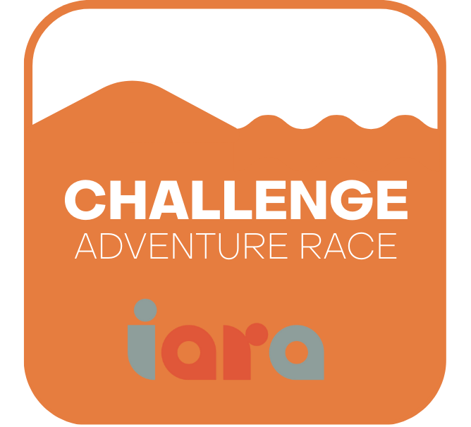 Logo for Challenge Adventure Race with an orange mountainous background and the text 'CHALLENGE ADVENTURE RACE' and the word 'iara' in stylized letters at the bottom.