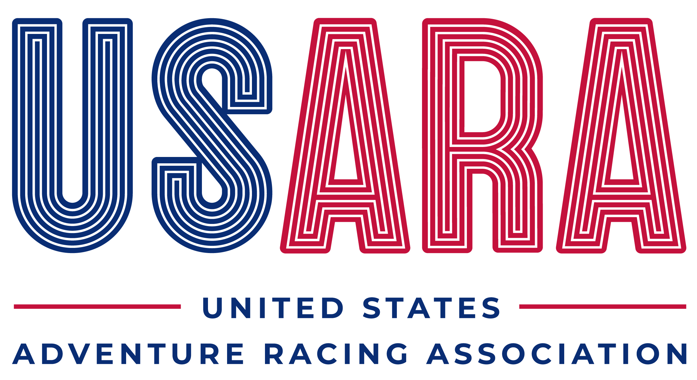 Logo of the United States Adventure Racing Association with the word 'USA' in large, colored outline text, and 'United States Adventure Racing Association' written below in smaller blue text.