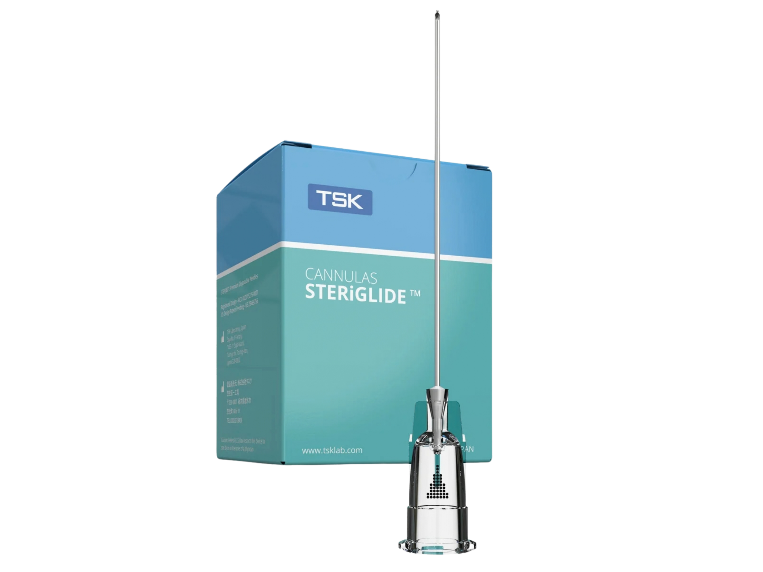 TSK STERiGLIDE aesthetic microcannula box. award-winning blunt tip cannula for dermal fillers