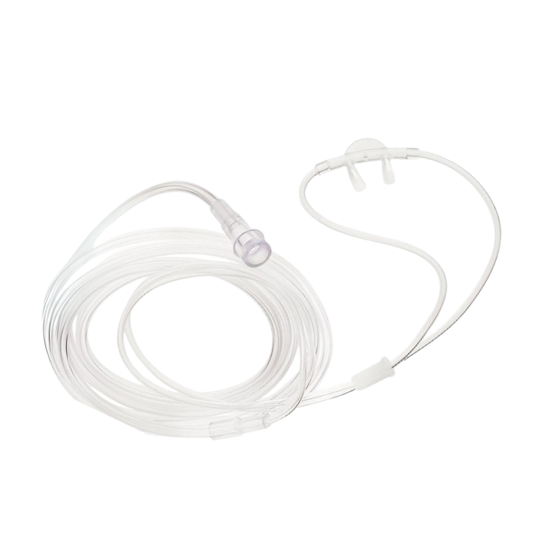 Hudson adult nasal cannula with flared tip and 7ft tubing for comfortable oxygen delivery.