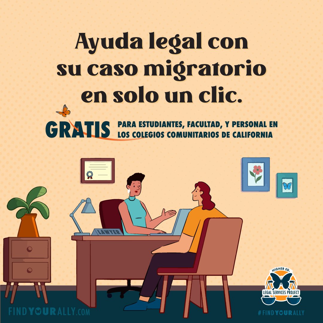 &iexcl;As&iacute; es! Si eres estudiante, facultad, o personal en cualquiera de los Colegios Comunitarios de California, eres elegible para recibir ayuda legal de inmigraci&oacute;n &iexcl;SIN COSTO! 🦋 

Es importante - ahora m&aacute;s que nunca - 