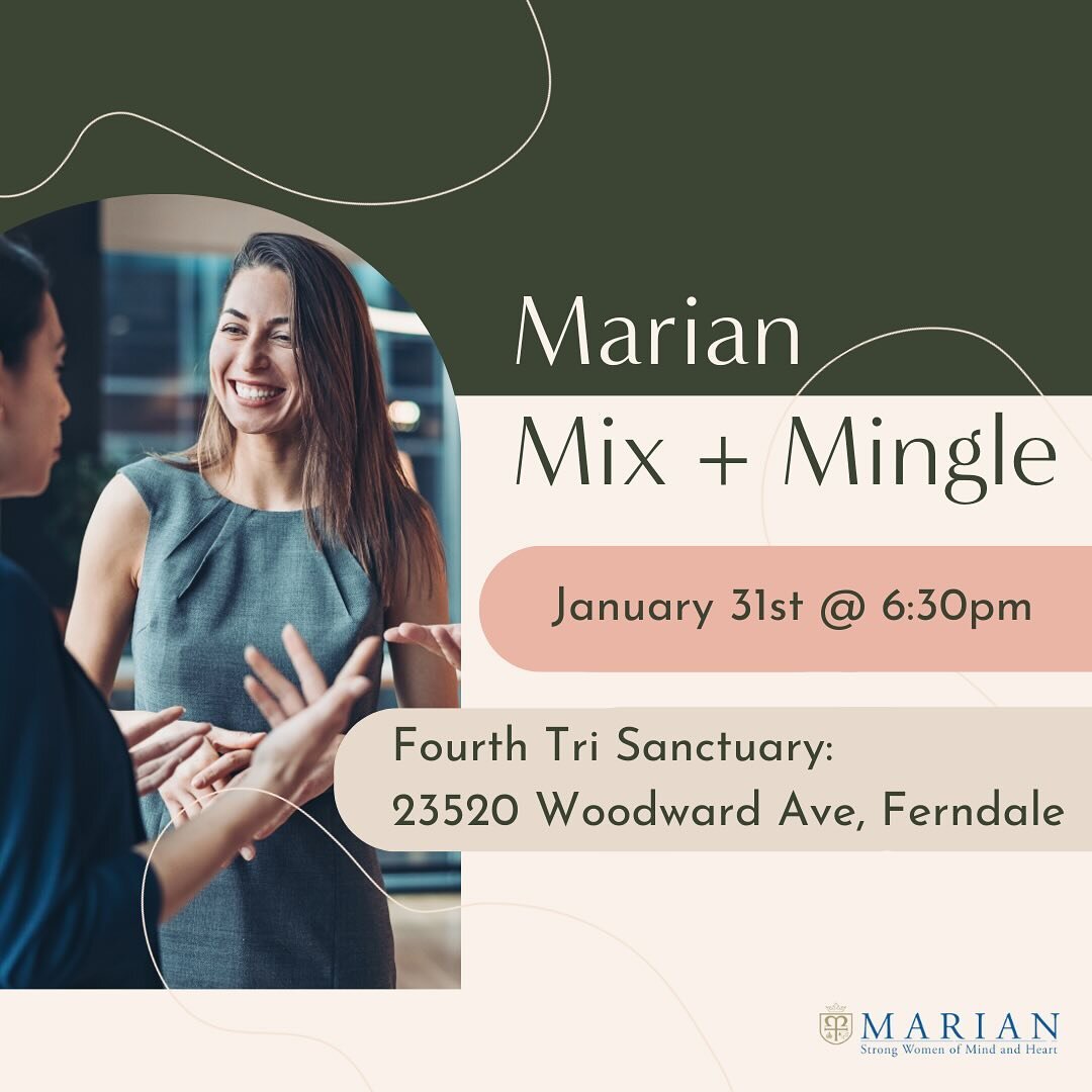 🚨Attention Marian Alumnae: Come mix and mingle at our sanctuary! 🎉 

Join us in our space for a social gathering on January 31st at 6:30pm where you can connect with other alumnae + learn about the Fourth Tri mission. RSVP by emailing alumnae@maria