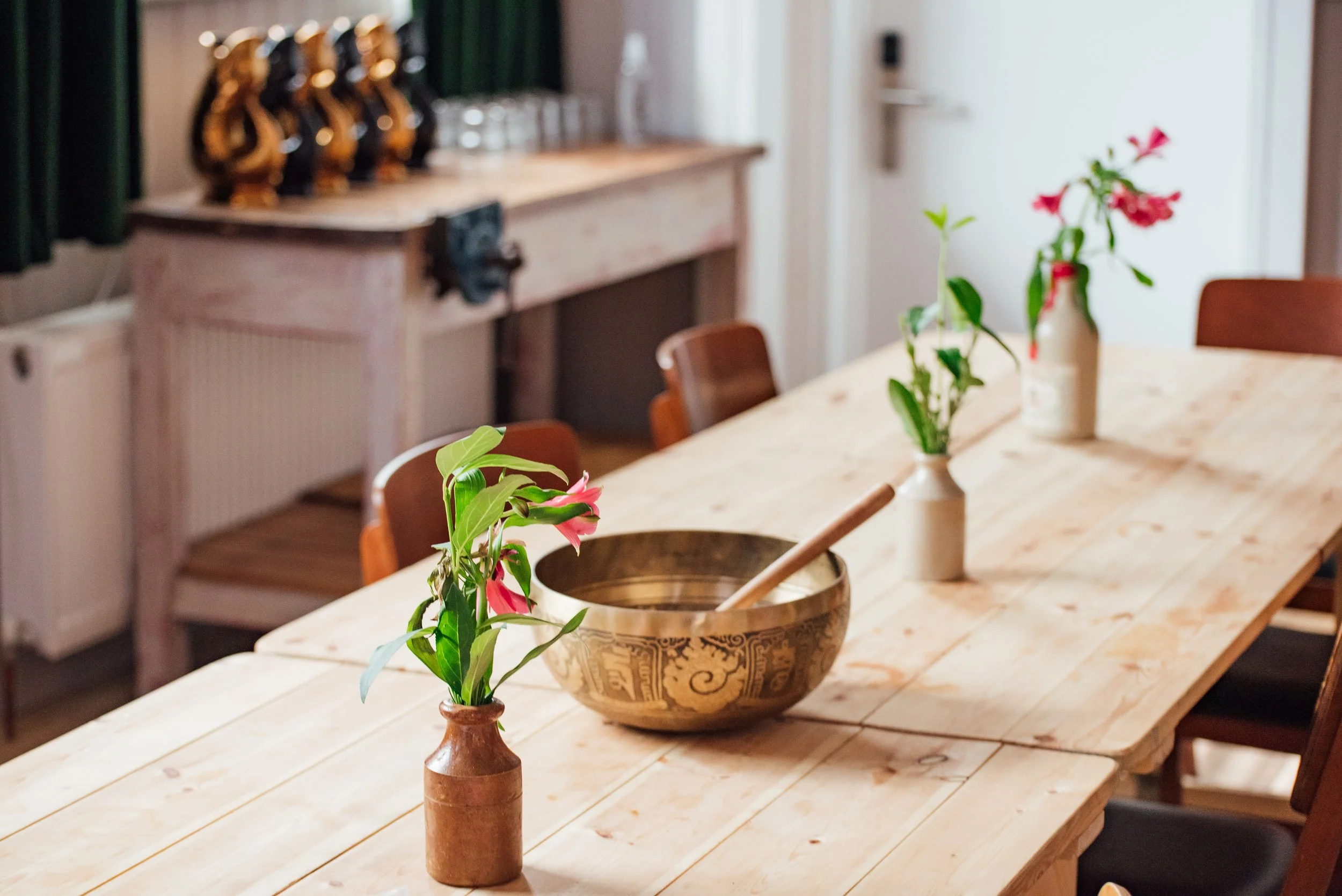Flowers and singing bowl