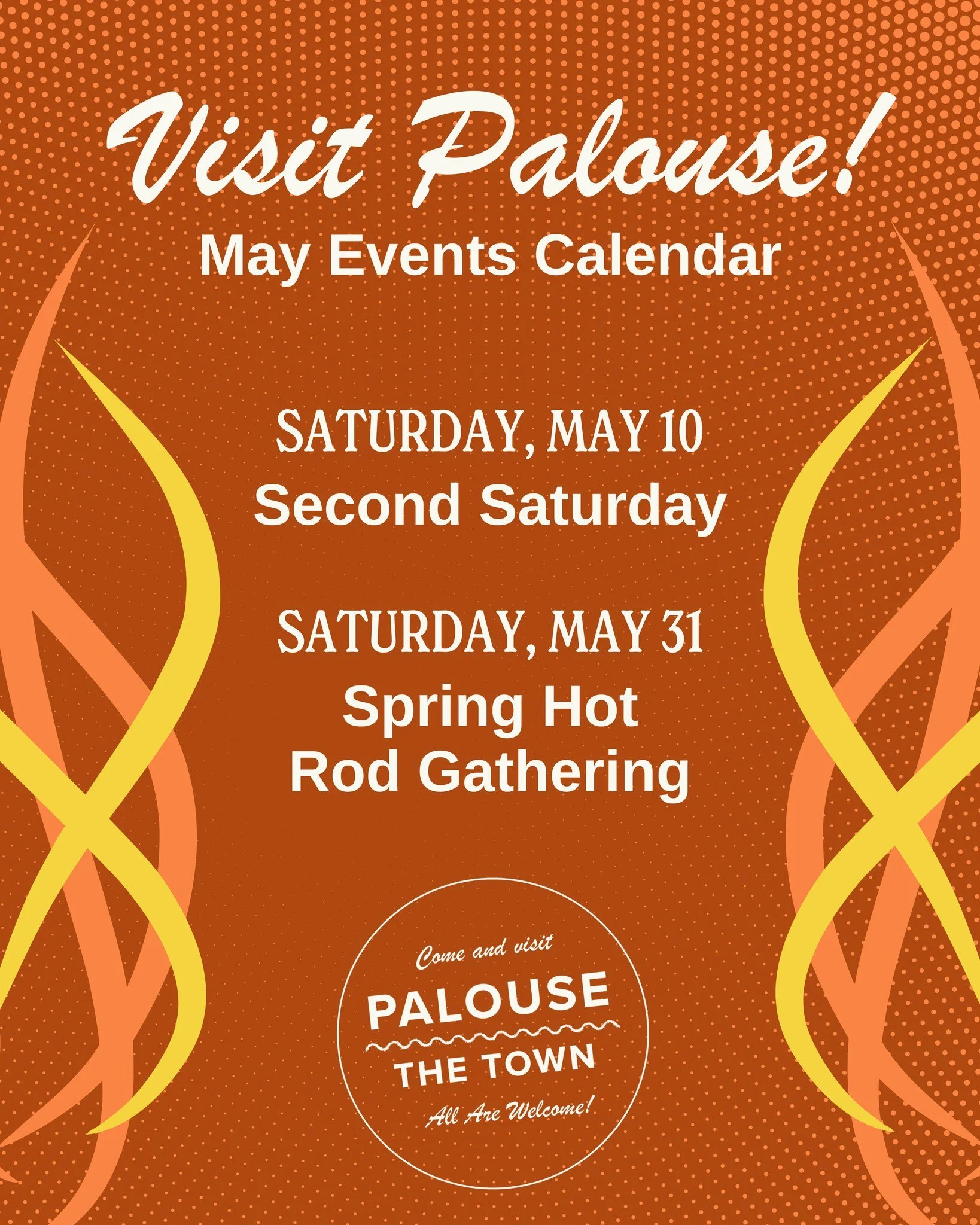 There are infinite reasons to visit Palouse the town but, this May, we have two very specific ones 🔥 Join us for our first Second Saturday of the season on May 10 and then join us again on May 31 for the iconic @knuckle_skrapers Spring Hot Rod Gathe
