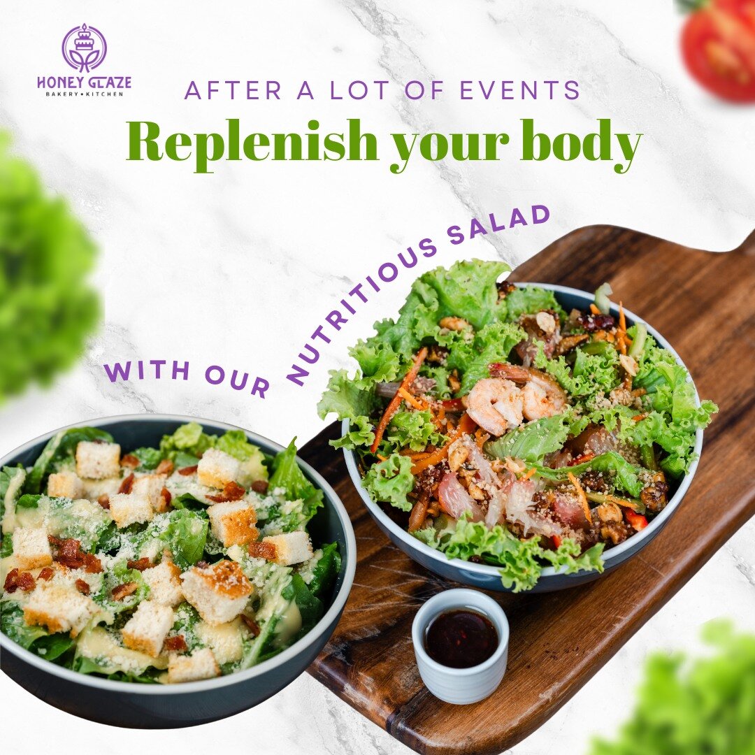 Elevate your day with our nutritious salad, a refreshing choice after indulging in festive gatherings. 🥗✨ 

For inquiries, send us a DM. 📩

Visit us at:�
📍4 President&rsquo;s Avenue, BF Homes, Paranaque
📍Ever Gotesco Mall Quezon City

#HoneyGlaze
