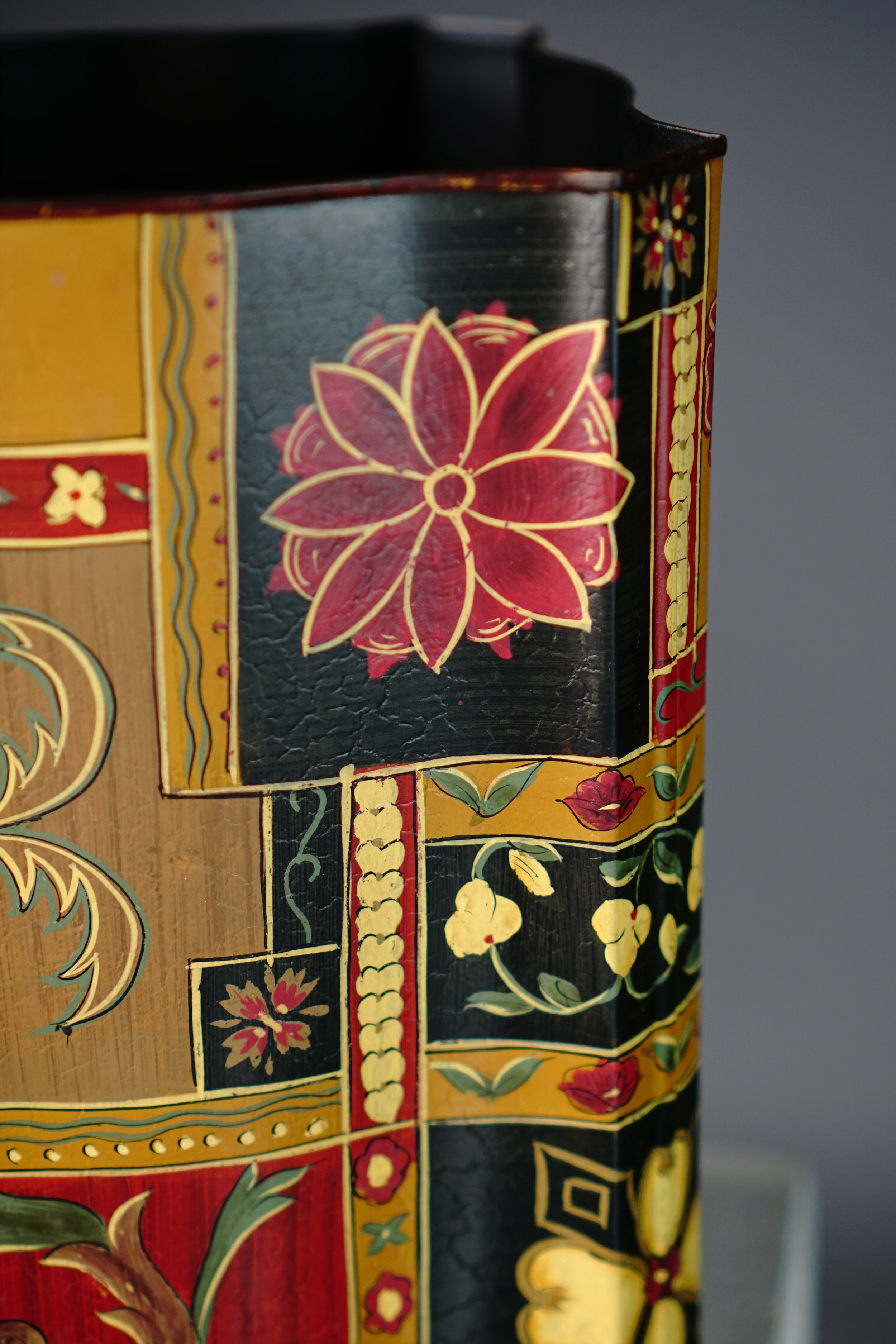 Antique French Empire Chinoiserie waste bin with floral painting