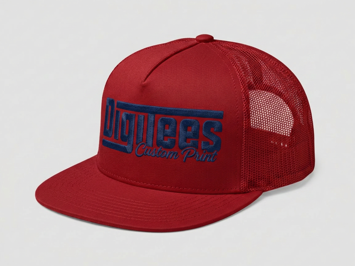 straight brim mesh snapback trucker hat
