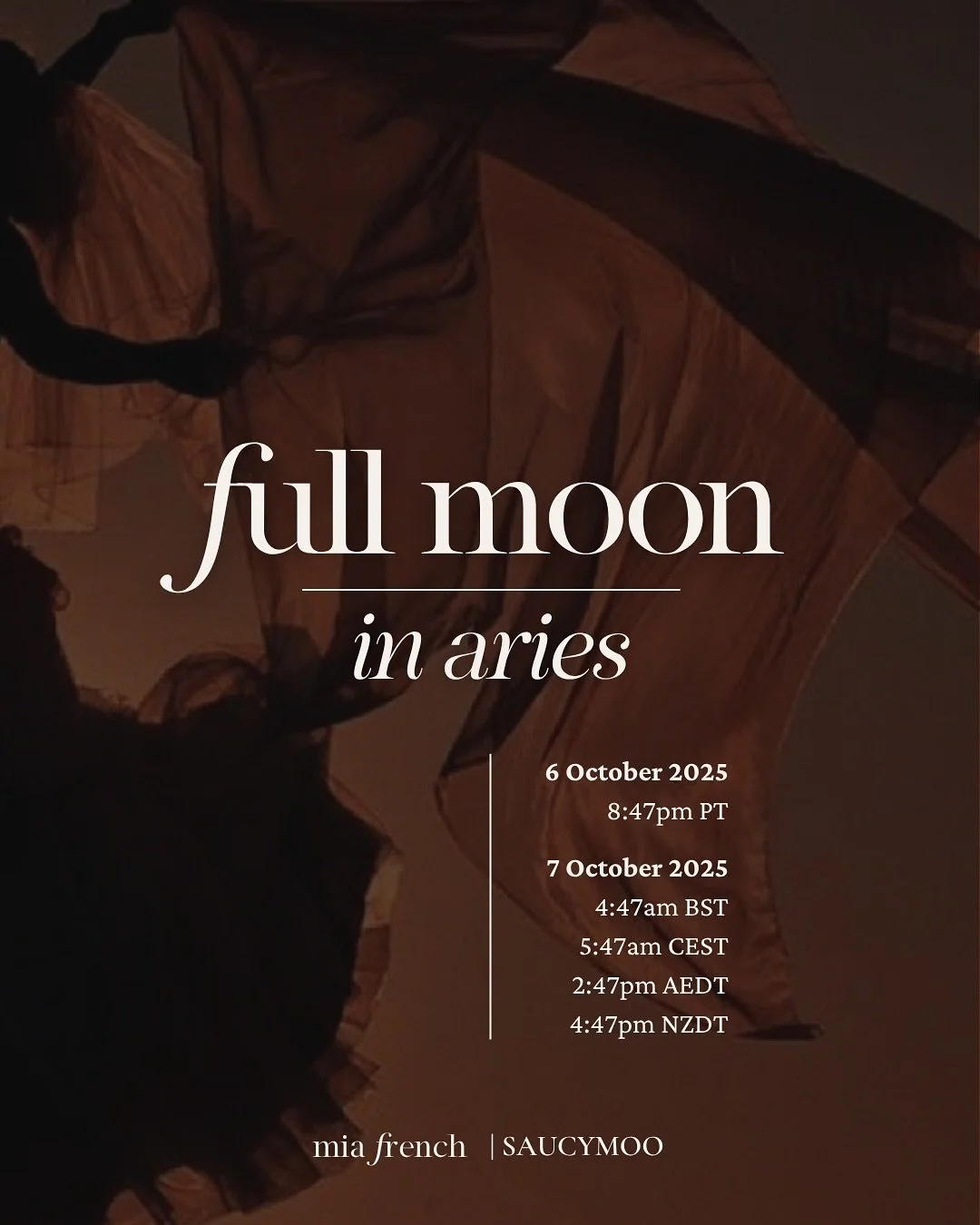 Full Moon in Aries ♈︎🔥

This is a super moon and it&rsquo;s fierce. Ruled by Mars in Scorpio, with Mercury also freshly in Scorpio - the intensity is real and it&rsquo;s not playing games.

This Full Moon is a reckoning with your truth, a confrontat