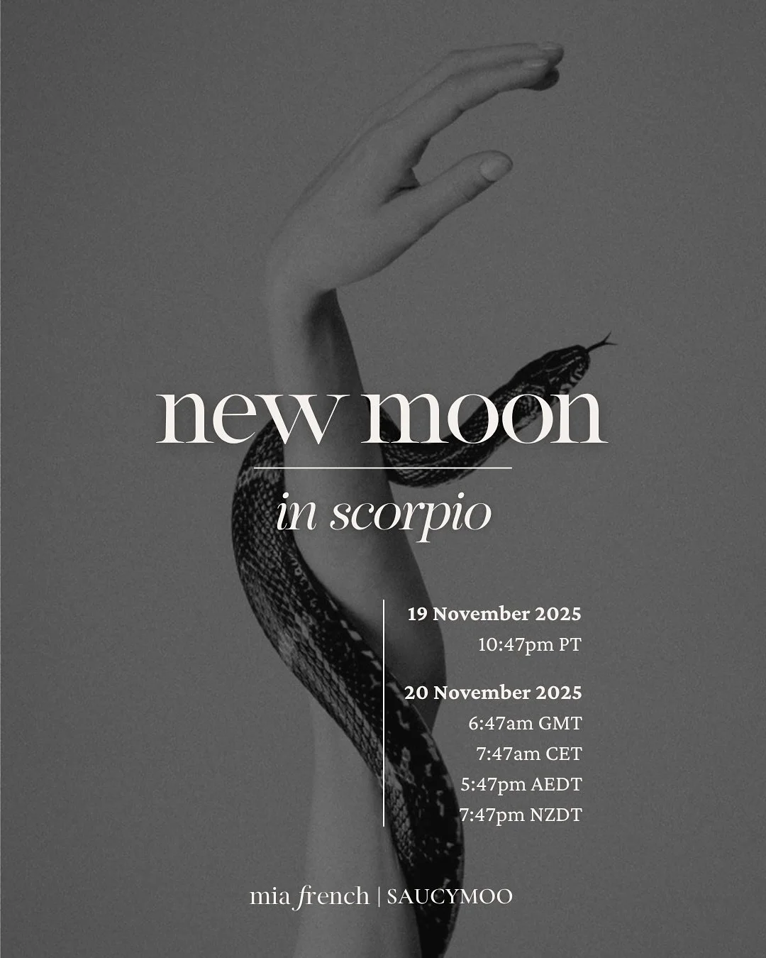 The Scorpio New Moon at 28 degrees is a cosmic descent and reckoning. A threshold between who you&rsquo;ve been and who you&rsquo;re becoming. 

I&rsquo;ve been reflecting on how I want to show up and share my work. For years, I&rsquo;ve created in-d