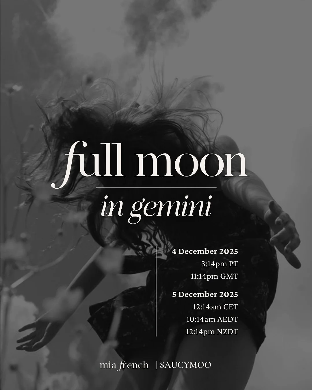 Full Moon in Gemini 🖤

An activating and expansive full moon that may create chaos in your mind or bring anxious or emotionally charged thoughts to the surface. Remember to ground and not get caught up in your head. Don&rsquo;t act impulsively, try 