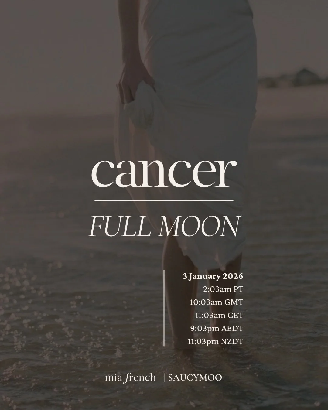 Cancer Full Moon ~ 3 January 2026 🤍🐚🦀

The Moon is at home in Cancer, illuminating themes of emotional safety, nourishment and belonging. This Full Moon activates the Cancer&ndash;Capricorn axis, inviting a recalibration between how you care for y