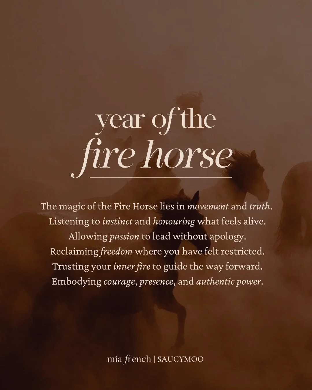 Year of the Fire Horse ❤️&zwj;🔥🐎🔥

A year of movement, instinct, and truth. Of listening closely to your energy and responding with honesty.

You don&rsquo;t have to rush. Just stay connected to what feels alive and let that guide you. We are emba