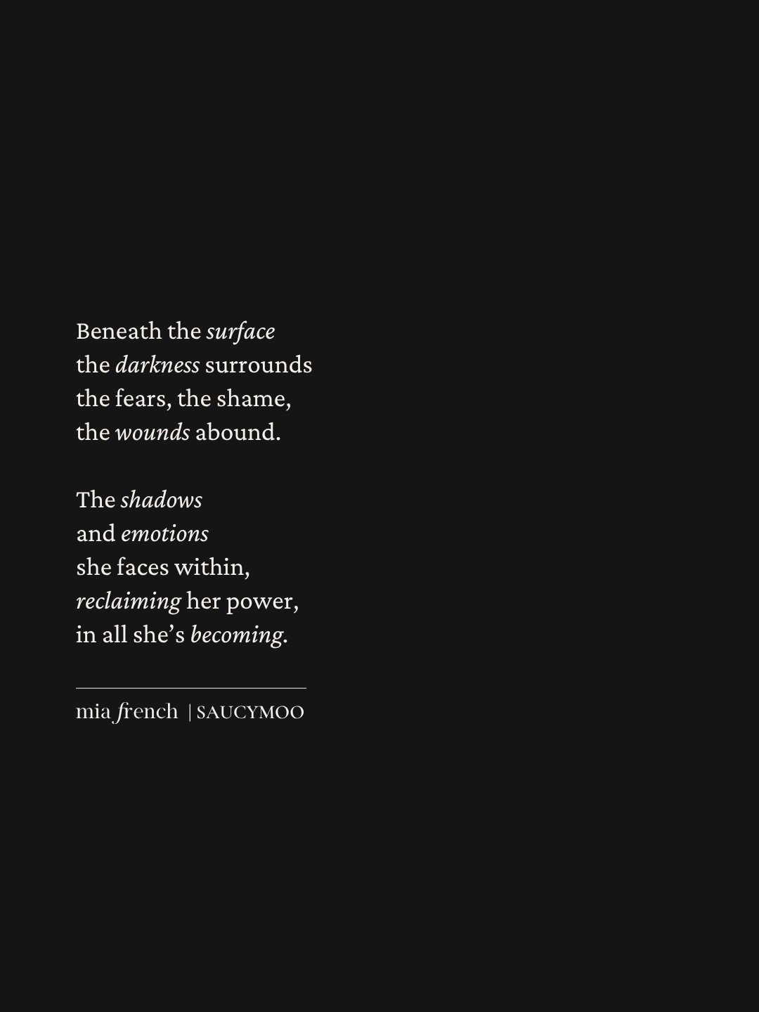 Under a Pisces moon, with the sun on my AC, Taurus Mercury opposing my Mars in Scorpio and Pluto retrograde in my 10th house 🖤

#piscesmoon #plutoretrograde #scorpiomars #astrology #poetry