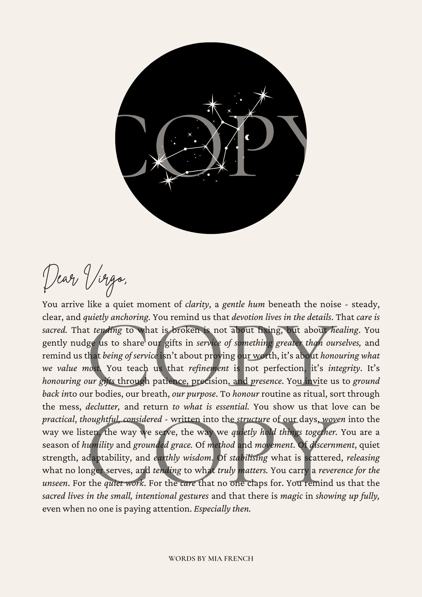 Dear Virgo ~ Design 2