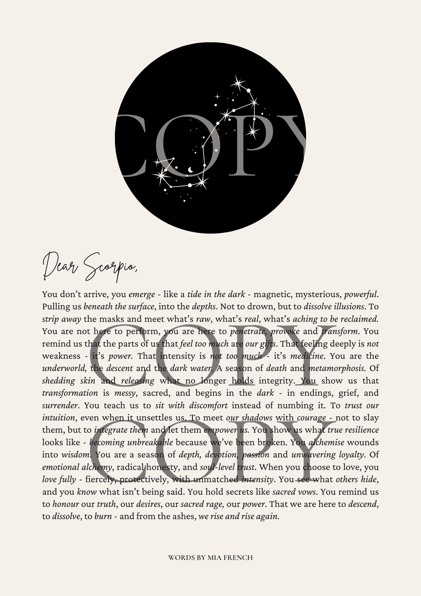 Dear Scorpio ~ Design 2