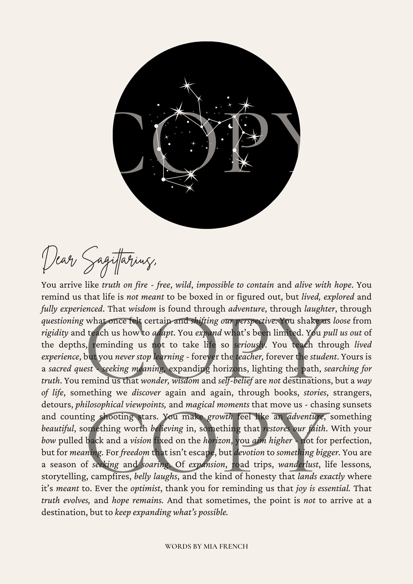 Dear Sagittarius ~ Design 2