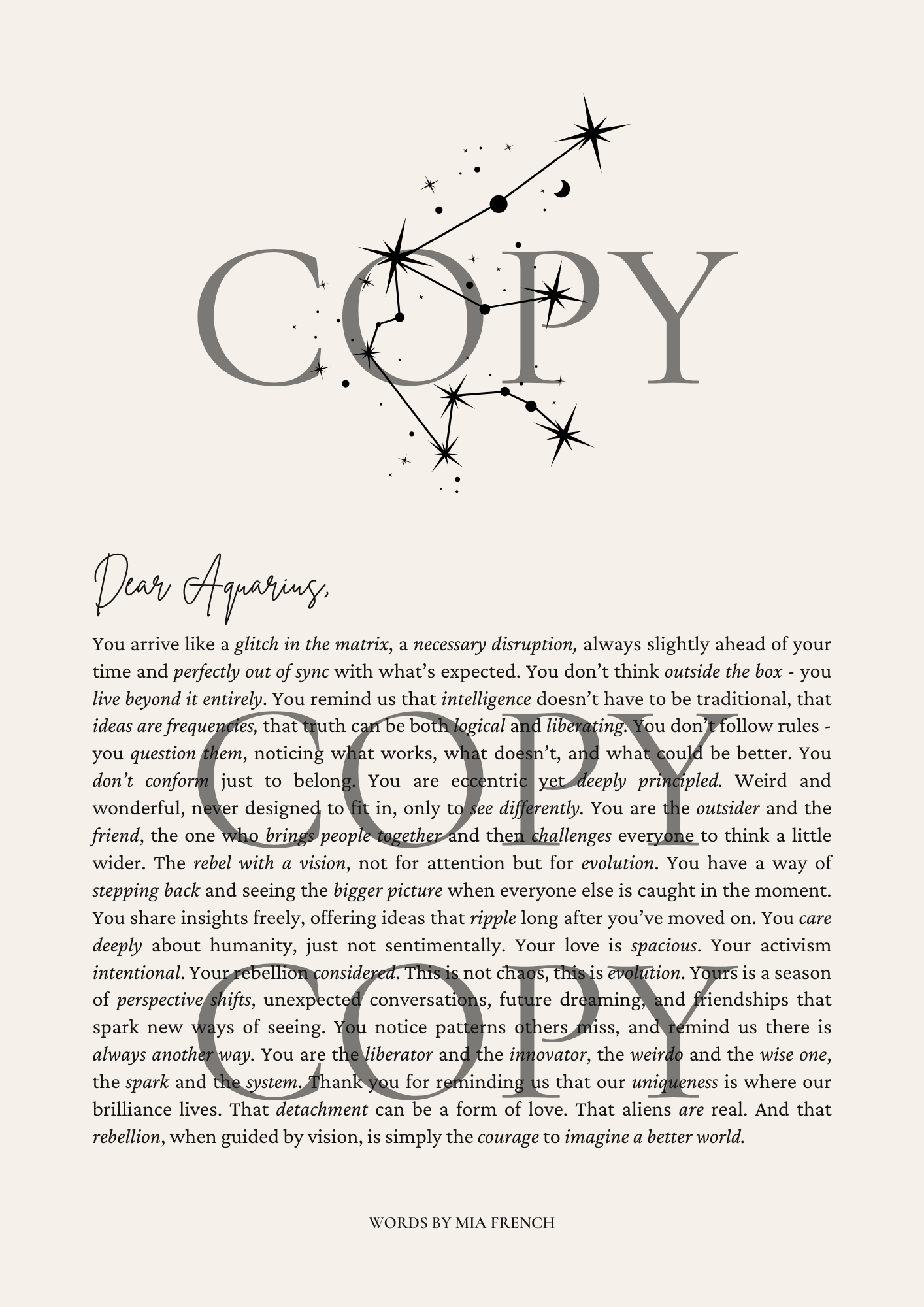 Dear Aquarius love note ~ Design 1